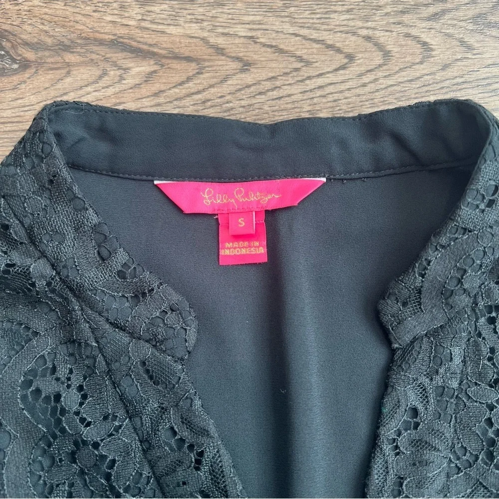 Lilly Pulitzer Jacelynne Black Lace Peplum Top Size Small Long Sleeve Blouse - Picture 6 of 11